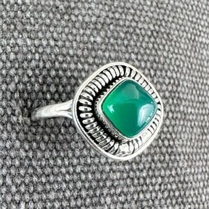 NEW Green Onyx Square Cut .925 Sterling Silver Ring Size 7 Bezel Southwestern‎